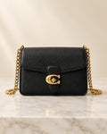 Tabby 19 chain cross-body bag in black leather, front view