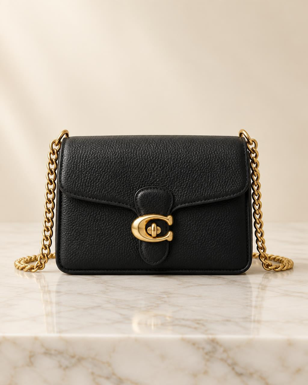 Tabby 19 chain cross-body bag in black leather, front view